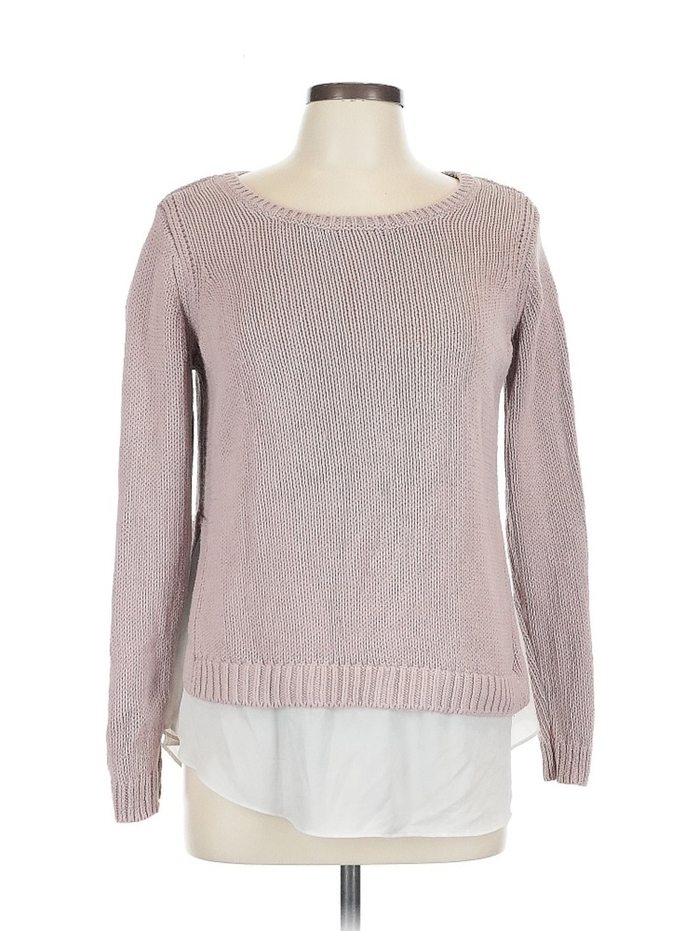 LOFT Large Women’s Knit Layered Hem Sweater in Light Pink